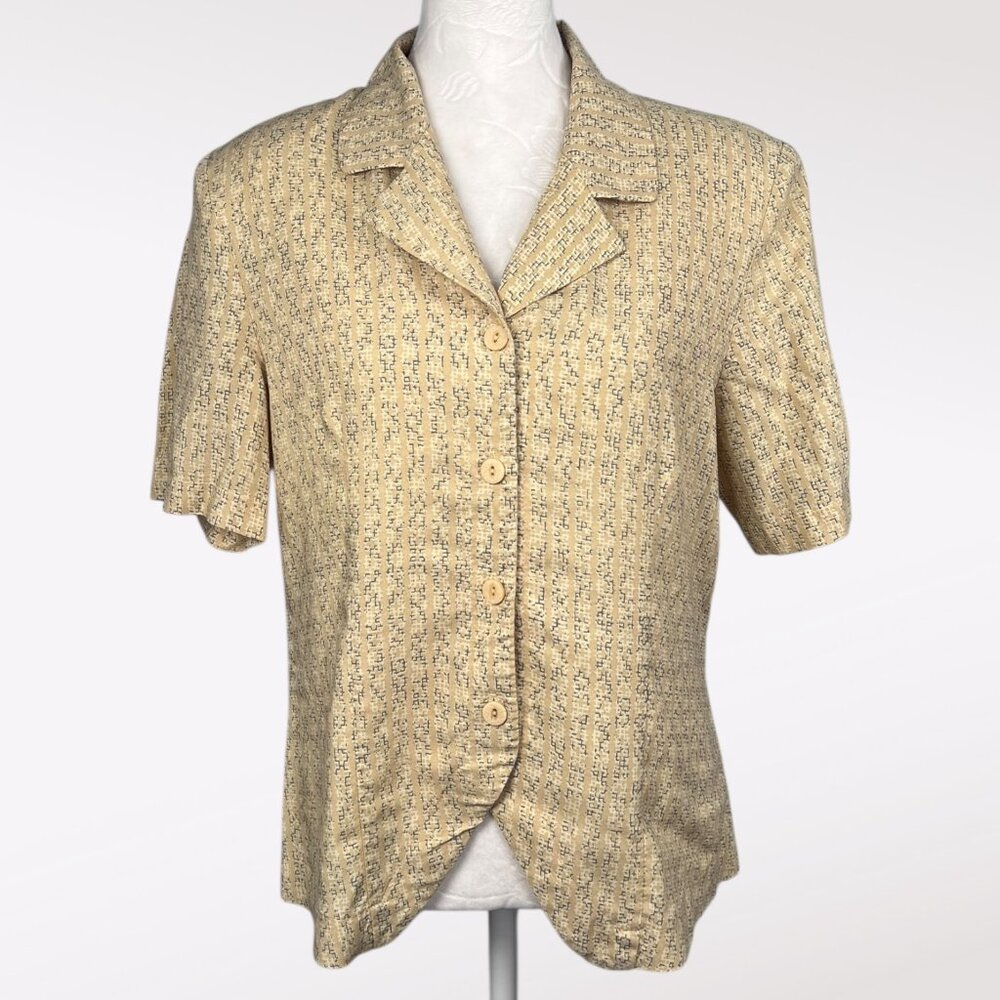 Vintage Blouse Short Sleeve Yellow Gray 90s Modiano Size 10